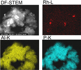 Electron micrograph and x-ray mapping of catalyst